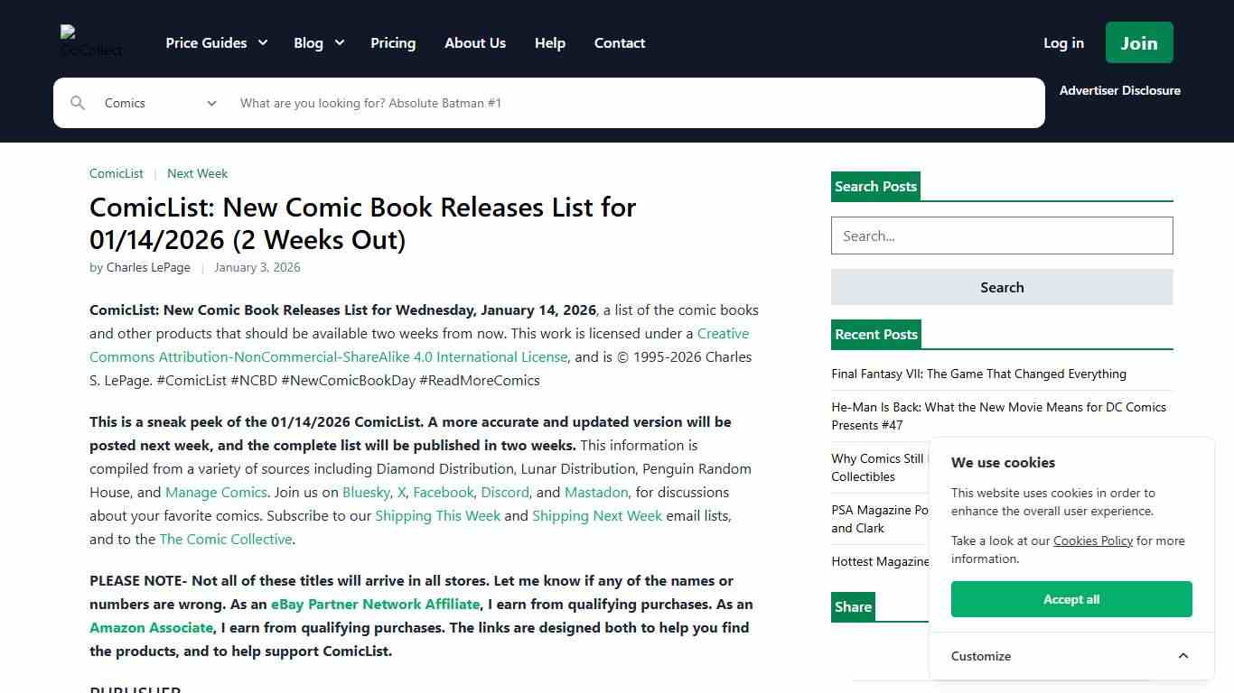 GoCollect Blog: ComicList: New Comic Book Releases List for 01/14/2026 (2 Weeks Out)